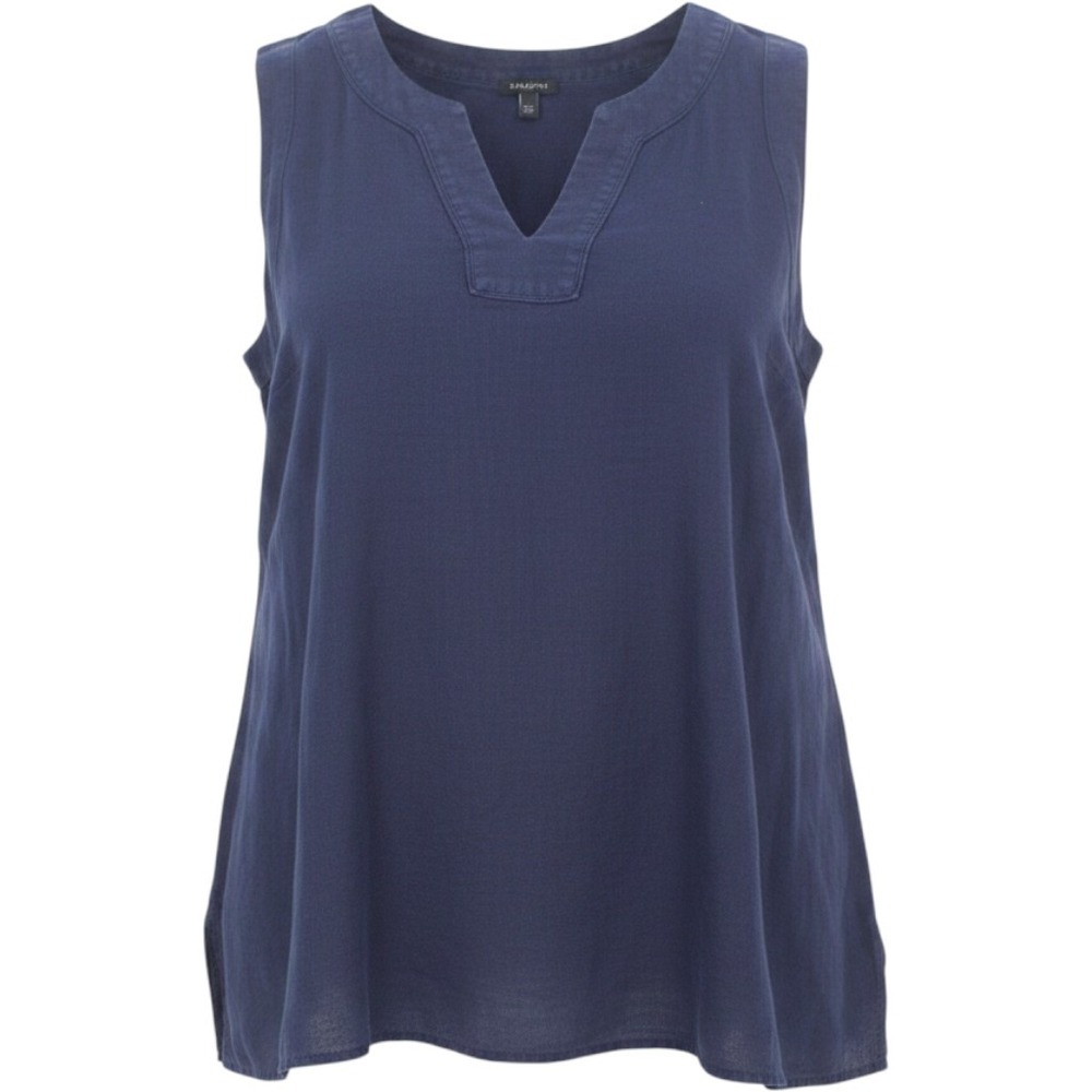 Womens Plus Linen Tank Top Navy Blue Split Neck Coastal Minimalist Talbots 1X